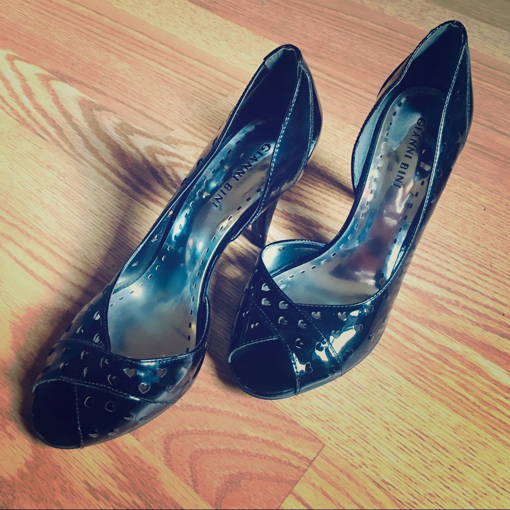 Gianni Bini Peep Toe Heels with Heart Cutouts